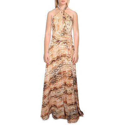 

Женское шифоновое вечернее макси-платье Calvin Klein с лямкой на шее BHFO 8955, Orange multi