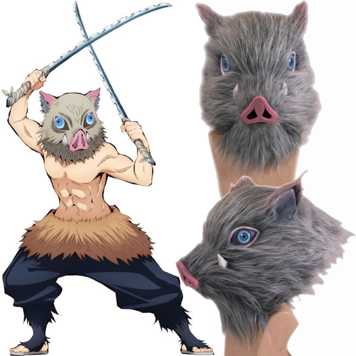 Demon Slayer Mask Pig Helmet Anime Hashibira Inosuke Cosplay Prop