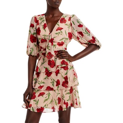 

Женское розовое прозрачное мини-платье с пышными рукавами Aqua  BHFO 6349, Pink combo