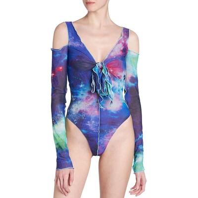 

Versace Jeans Couture Женское синее боди с космическим принтом и вырезами Топ  BHFO 8660, Multi