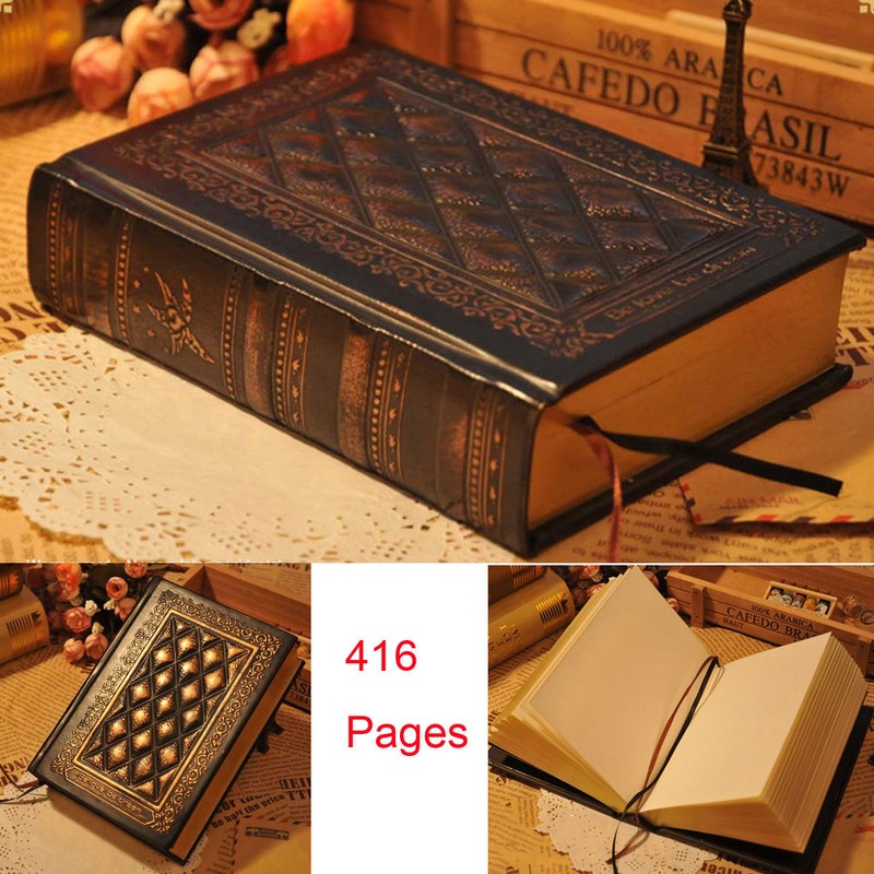 416 Pages Journal Diary Notebook Leather Hard Cover Blank Paper Sketchbook Gift