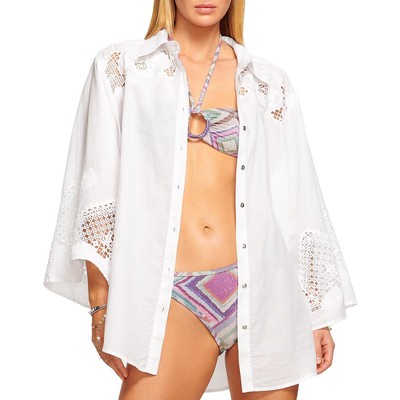 Ramy Brook Женский хлопковый топ Natasha White, вязаный крючком, S BHFO 6090