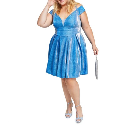 Женское платье B. Darlin синего цвета с блестящей сетчатой вставкой, облегающее и расклешенное платье Plus 20W BHFO 9199