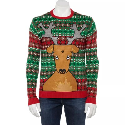 Men's Blizzard Bay $60 Ugly Christmas Beer-Pocket Reindeer Sweater Size S NWT
