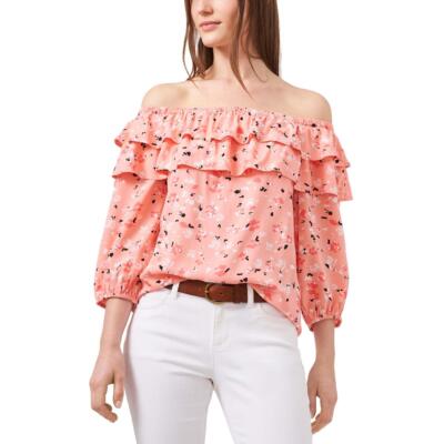

Riley - Rae Женская рубашка-блуза с принтом и оборками BHFO 8072, Peach mimosa