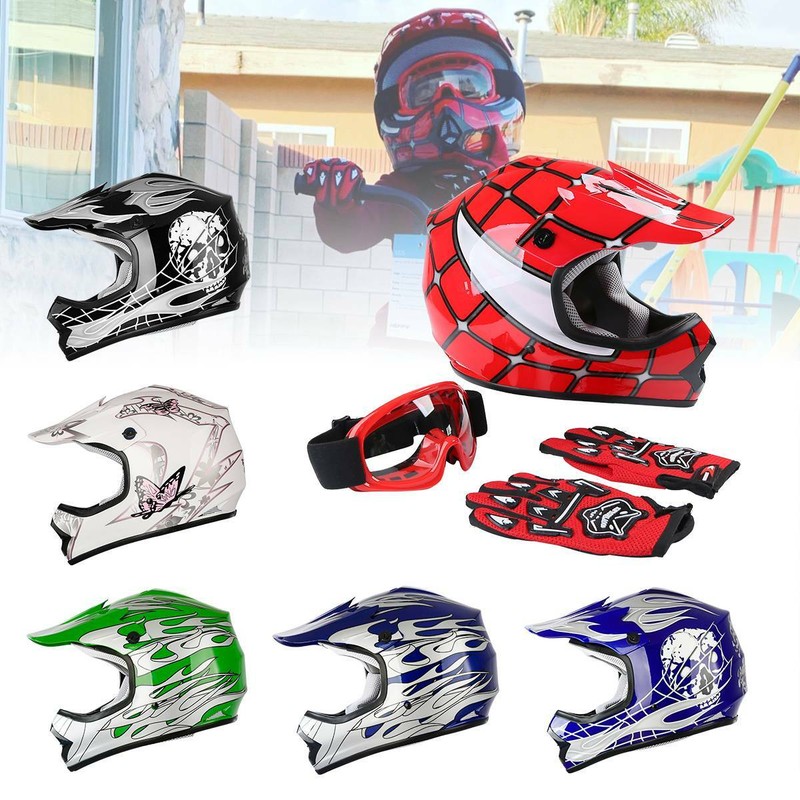 DOT Youth Kid Helmet Dirt Bike ATV Motocross Motor Full Face Goggles Gloves