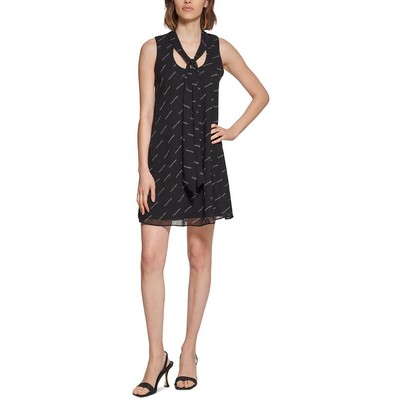 Женское мини-платье-сорочка Calvin Klein с черным логотипом на завязках на шее 8 BHFO 0200