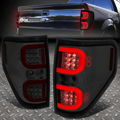 [3D КРАСНАЯ СВЕТОДИОДНАЯ С-ОБРАЗНАЯ ПЛАНКА] ДЛЯ 09-14 FORD F150 ХРОМИРОВАННЫЙ КОРПУС, ДЫМЧАТАЯ ЛИНЗА ЗАДНЕГО СТОП-СИГНАЛА