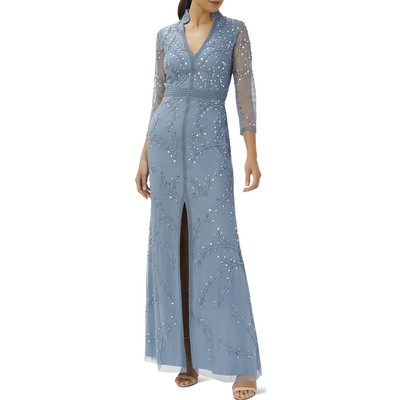 

Женское вечернее платье Adrianna Papell с бисером и украшением Petites BHFO 3029, Vintage blue