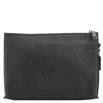Pre-owned Coach Men's Black Pebbled Leather Academy Pouch 32175 Blk