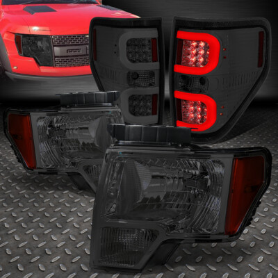 ДЛЯ 09-14 FORD F150 ДЫМЧАТЫЙ КОРПУС, ЯНТАРНАЯ УГЛОВАЯ ФАРА + 3D СВЕТОДИОДНЫЙ ЗАДНИЙ ФОНАРЬ C-ОБРАЗНОЙ ФОРМЫ