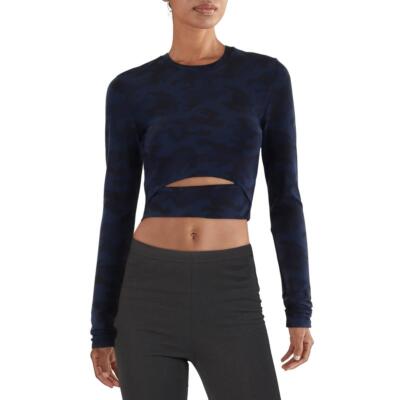 Aqua Womens Blue Athletic Crop Split Waist Pullover Top S BHFO 4915