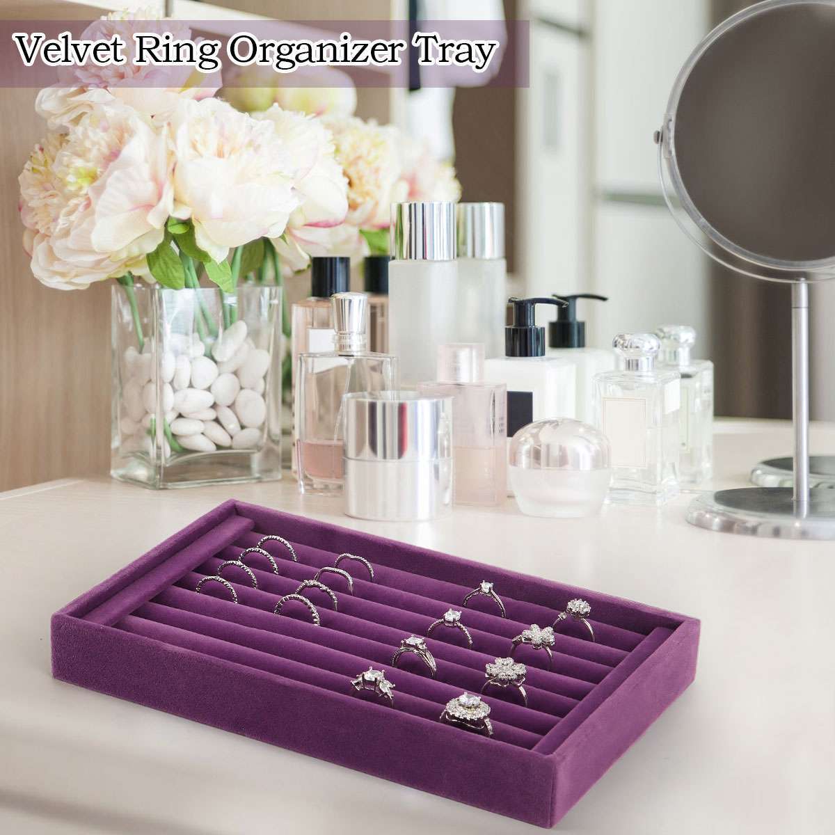 Velvet Jewelry Ring Display Organizer Case Tray Holder Earring Storage Box