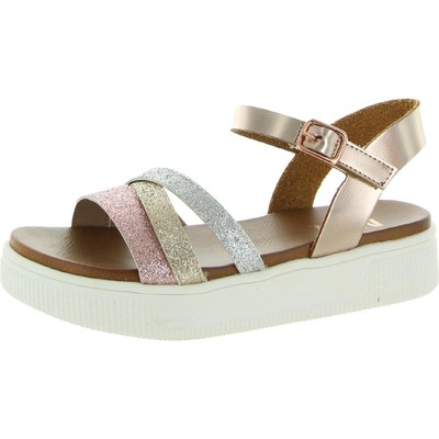 

Mia Kids Girls Moriah Glitter Faux Leather Flatform Sandals Shoes BHFO 0530, Rose gold, Moriah