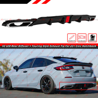 FOR 2022-26 CIVIC FL1 FL2 HATCHBACK V2 LED REAR DIFFUSER + TOURING EXHAUST TIPS