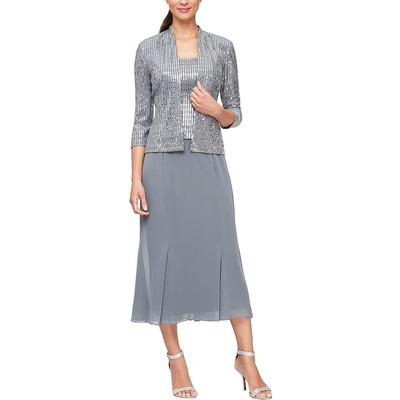 

Женское вечернее платье Alex Evenings из шифона миди из 2 предметов Petites BHFO 6404, Pewter