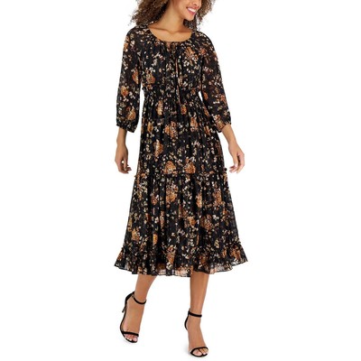 

Женское черное платье миди до щиколотки с присборенным принтом Taylor Petites  BHFO 1920, Black/cider