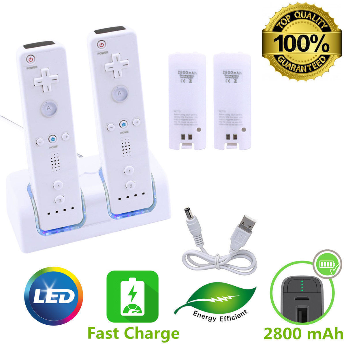 Charging Dock Station With 2x 2800mAh Battery For wii Remote Controller