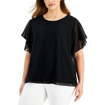 Женская черная блузка с развевающимися рукавами Calvin Klein Плюс 2X BHFO 4948