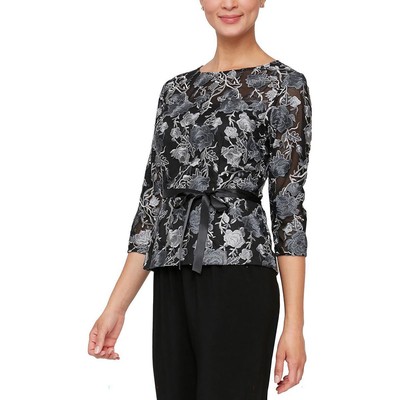Женская черная вышитая рубашка с баской Petites PXL BHFO 4818 от Alex Evenings