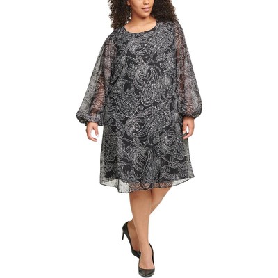 

Calvin Klein Womens Black-Ivory Metallic Knee Work Midi Dress Plus  BHFO 5713, Black/cream