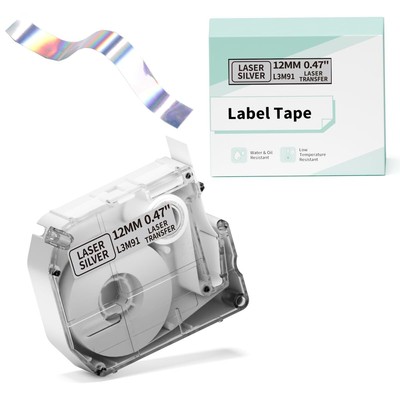 Label Maker Tape- M960 Holographic Label Maker Tape 12mm 0.47 Inch Black on S...