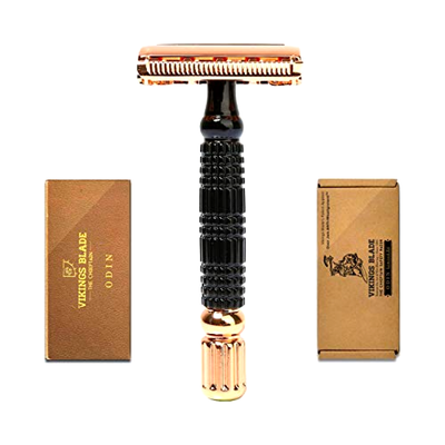 VIKINGS BLADE The Chieftain ODIN Double Edge Safety Razor, Obsidian Black & Rose