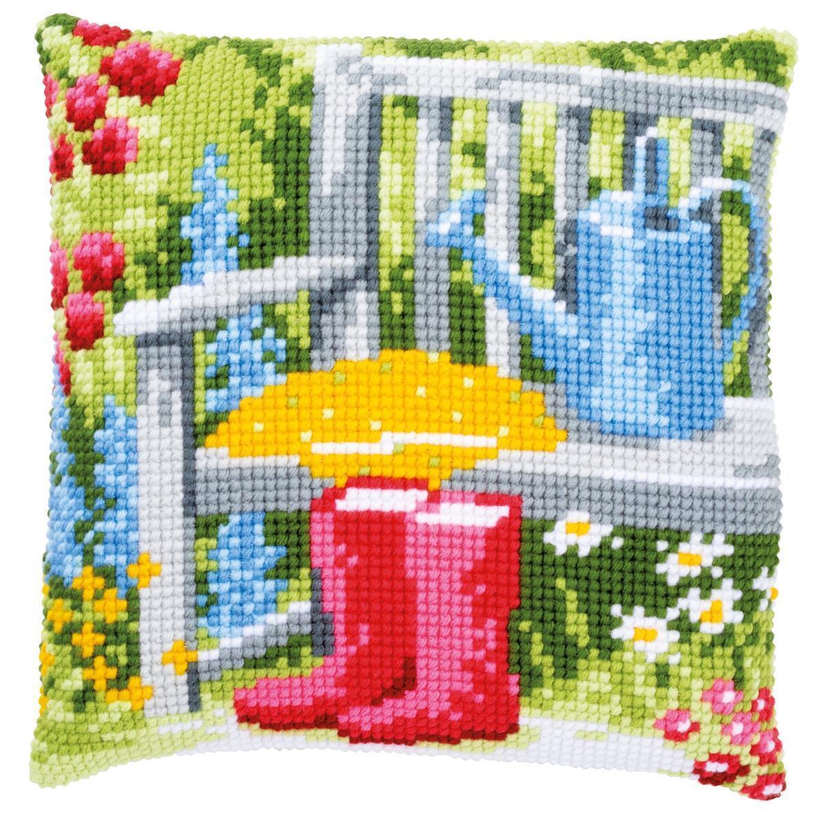 Vervaco Cross stitch cushion kit My garden, stamped, DIY