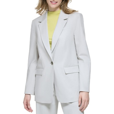 Женский офисный блейзер Calvin Klein из серой льняной смеси на одной пуговице 2 BHFO 2647