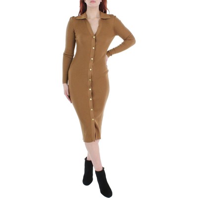 

Nic + Zoe Женское платье-поло миди Alcina в рубчик на пуговицах BHFO 2280, Camel