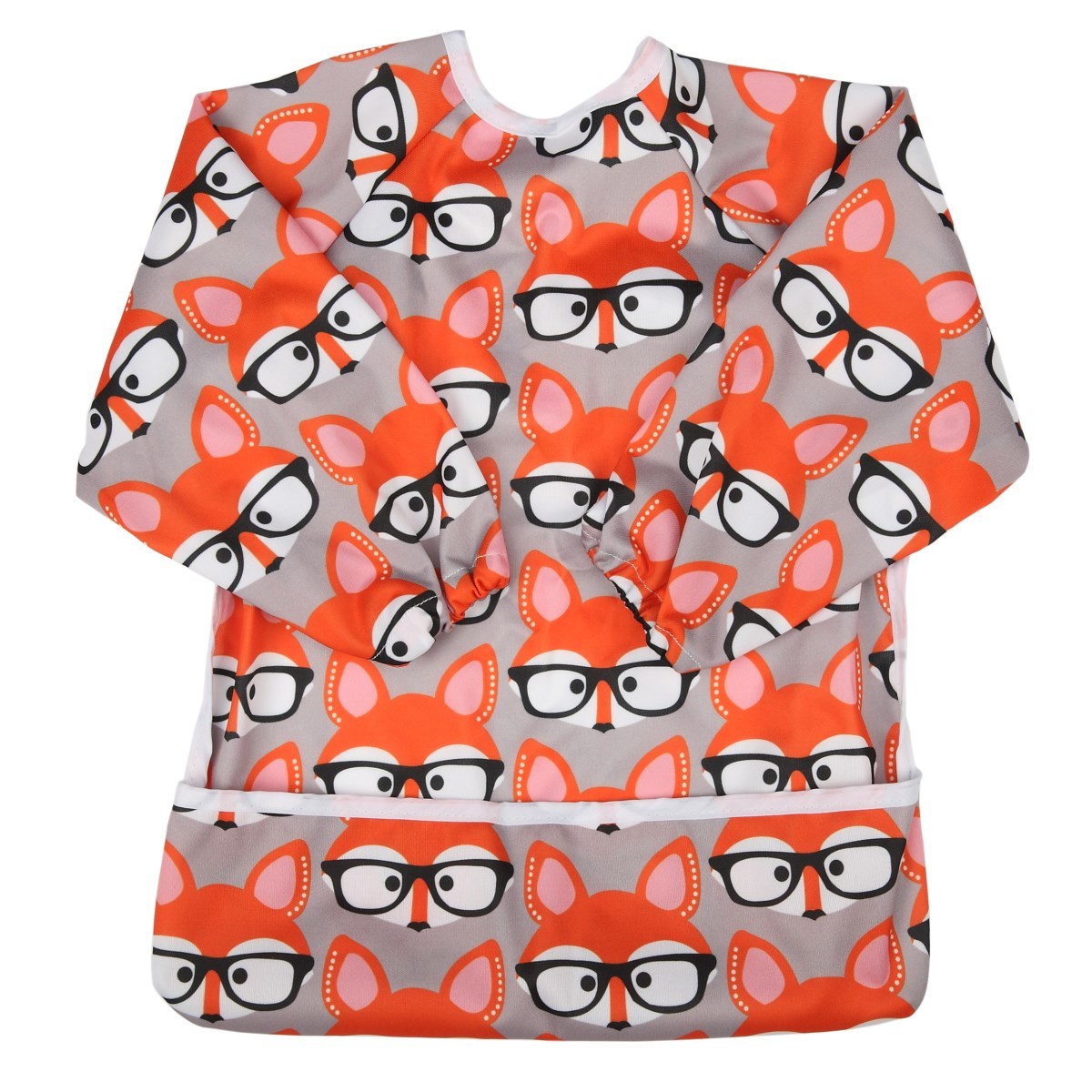 Baby Bib Feeding Waterproof Long Sleeve Shirt Painting Pocket Glass Fox 1 to 3 Y