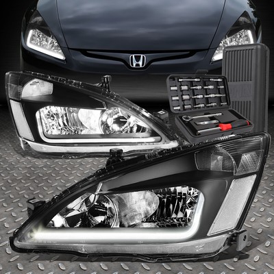ДЛЯ 03-07 HONDA ACCORD СВЕТОДИОДНЫЕ ТРУБКИ DRL ЧЕРНЫЕ/ПРОЗРАЧНЫЕ УГЛОВЫЕ ФАРЫ + НАБОР ИНСТРУМЕНТОВ