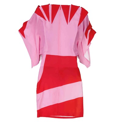 Pre-owned Burberry Ladies Primrose Pink Geometric Print Silk Crepe De Chine Cape Sleeve