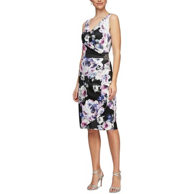 Женское черное платье с запахом и цветочным принтом Alex Evenings Petites 6P BHFO 9810