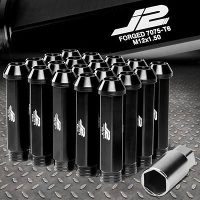 J2 ENGINEERING 7075 АЛЮМИНИЙ M12X1.5 20ШТ 90 ММ ГАЙКА С ОТКРЫТЫМ НАКОНЕЧНИКОМ с АДАПТЕРОМ ЧЕРНОГО ЦВЕТА