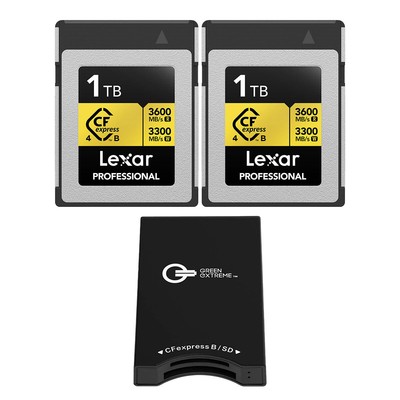 Карта памяти Lexar Gold Pro CFexpress Type-B объемом 1 ТБ, 2 комплекта, с устройством чтения карт USB-C