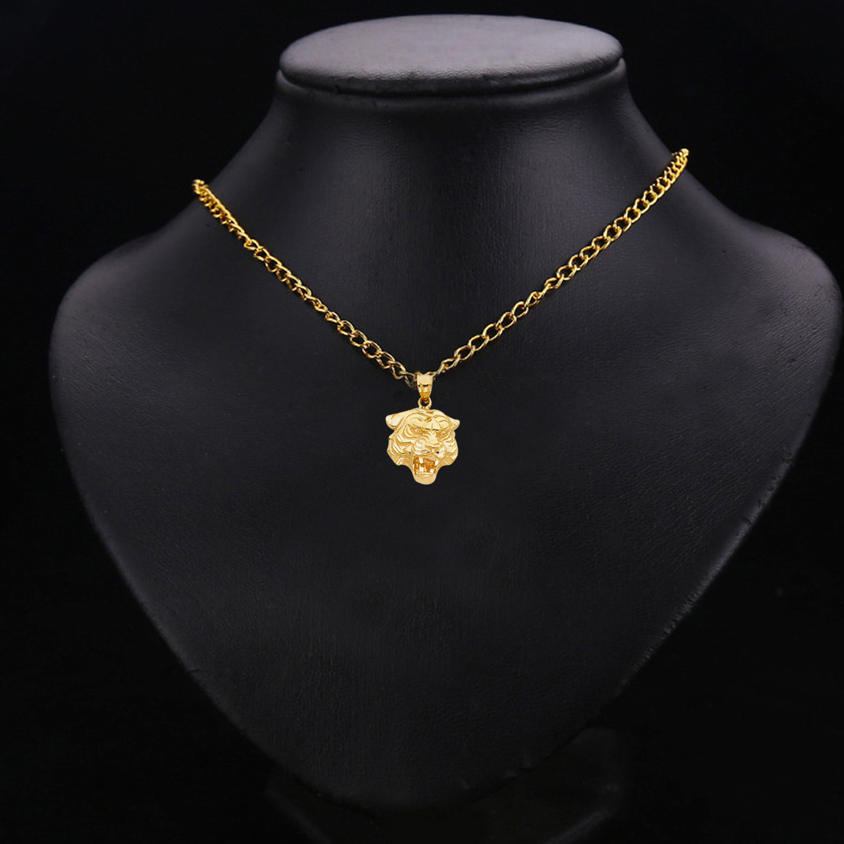 Pre-owned Tiger 14k Solid Yellow Gold High Polished Diamond Cut  Head Charm Pendant.