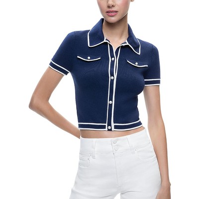 Alice and Olivia Womens Navy Wool Pockets Short Sleeves Cropped S BHFO 7020