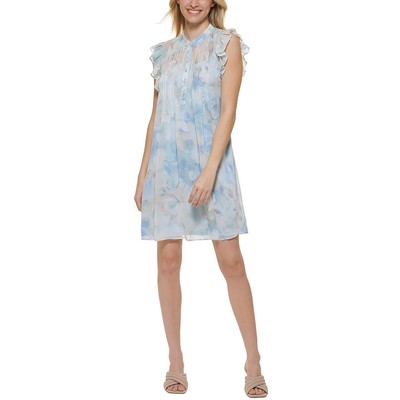 

Женское синее шифоновое мини-платье с цветочным принтом Calvin Klein Petites  BHFO 4000, Blue multi