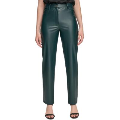 Calvin Klein Womens Green Faux Leather Straight Leg Pants Trousers 4 BHFO 1119