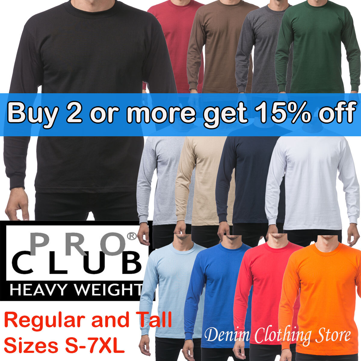 Pro Club Men's Heavyweight Cotton Long Sleeve Crew Neck T