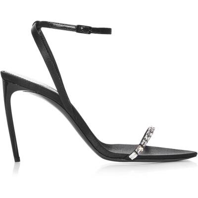 Pre-owned Saint Laurent Womens Satin Adjustable Pointed Toe Heels Bhfo 8209 In Black