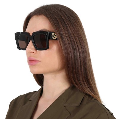 Pre-owned Gucci Brown Rectangular Ladies Sunglasses Gg1307s 001 51 Gg1307s 001 51