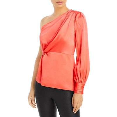 

Cinq a Sept Женская оранжевая шелковая рубашка на одно плечо Stace, топ  BHFO 8502, Neon coral