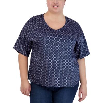 

Женская темно-синяя атласная офисная блузка с принтом Jones New York Plus  BHFO 3550, Jones black/lilac combo