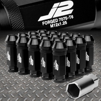 J2 ENGINEERING 7075 АЛЮМИНИЙ M12X1.25 20ШТ 60 ММ ГАЙКА С ОТКРЫТЫМ НАКОНЕЧНИКОМ с АДАПТЕРОМ, ЧЕРНЫЙ