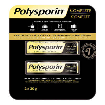 2x 30g Packs Polysporin Original COMPLETE Antibiotic Ointment- HEAL-FAST Formula