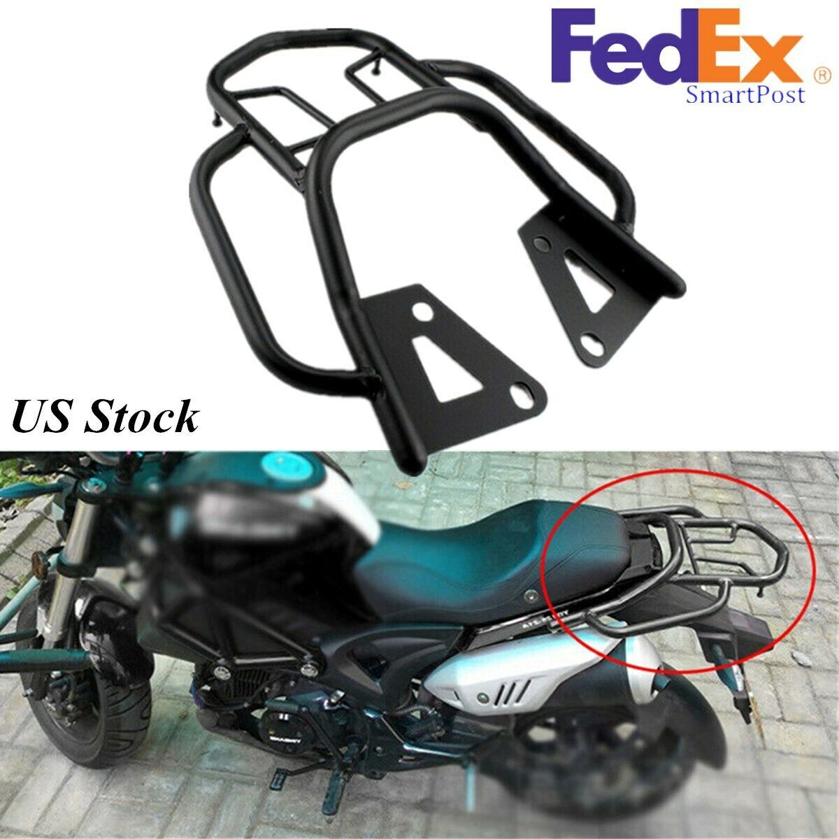 Motorcycle Scooter Armrest Rear Shelf Refitted Tail Fin Luggage Rack Bracket US