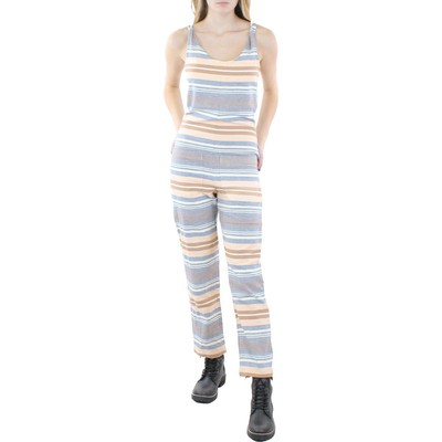 

Синий женский однотонный комбинезон в полоску с перекрещивающимися полосками на спине  BHFO 7425, Бежевый