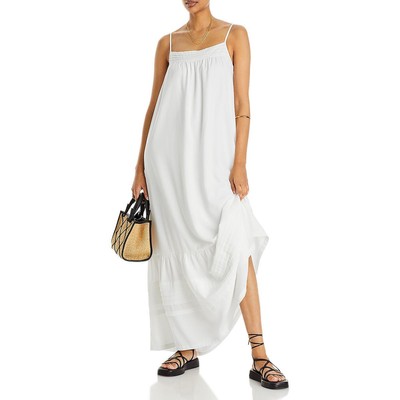 Длинное макси-платье Aqua Womens White на бретелях с круглым вырезом S BHFO 4177